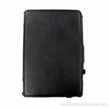 Black Leather Slim-fit Folio Cover for iPad Mini, with Hand Strap Inside